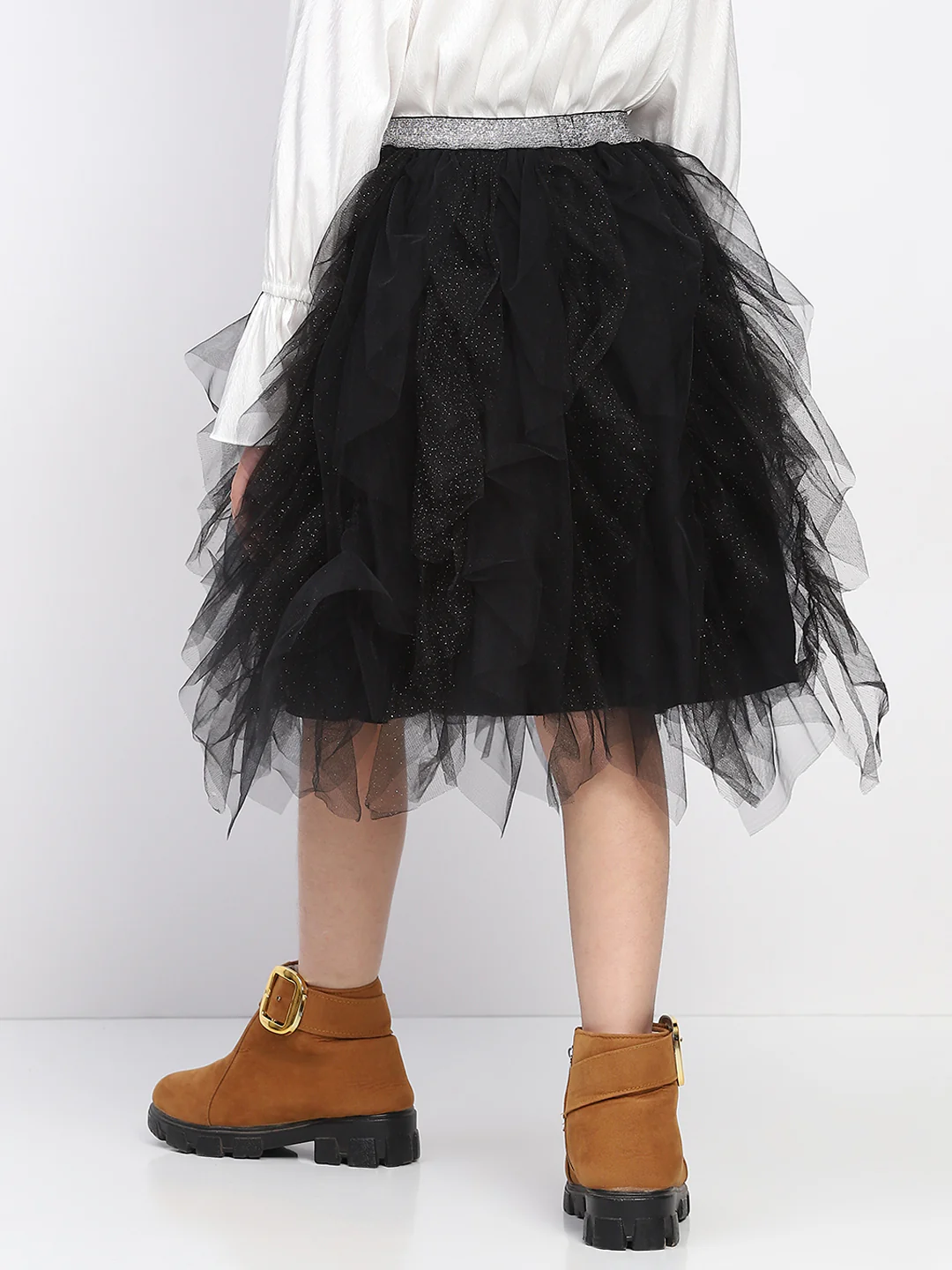 Girl's Black Layred Ruffled Tulle Skirt - Image 4