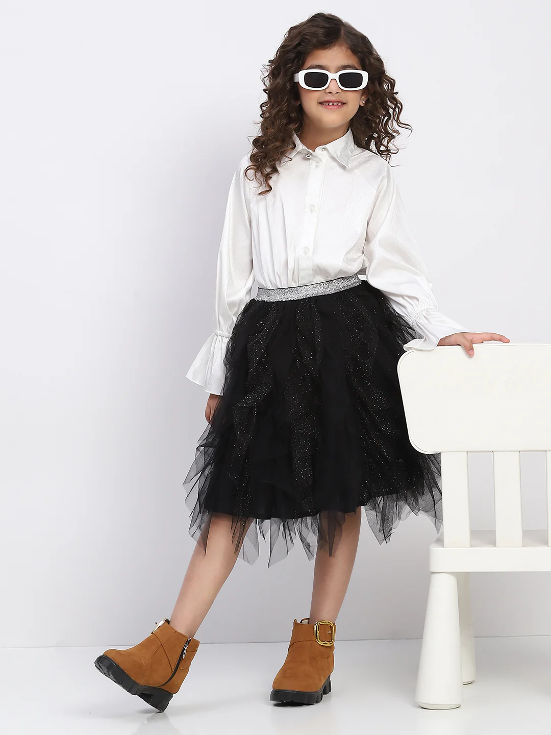 Girl's Black Layred Ruffled Tulle Skirt - Image 5