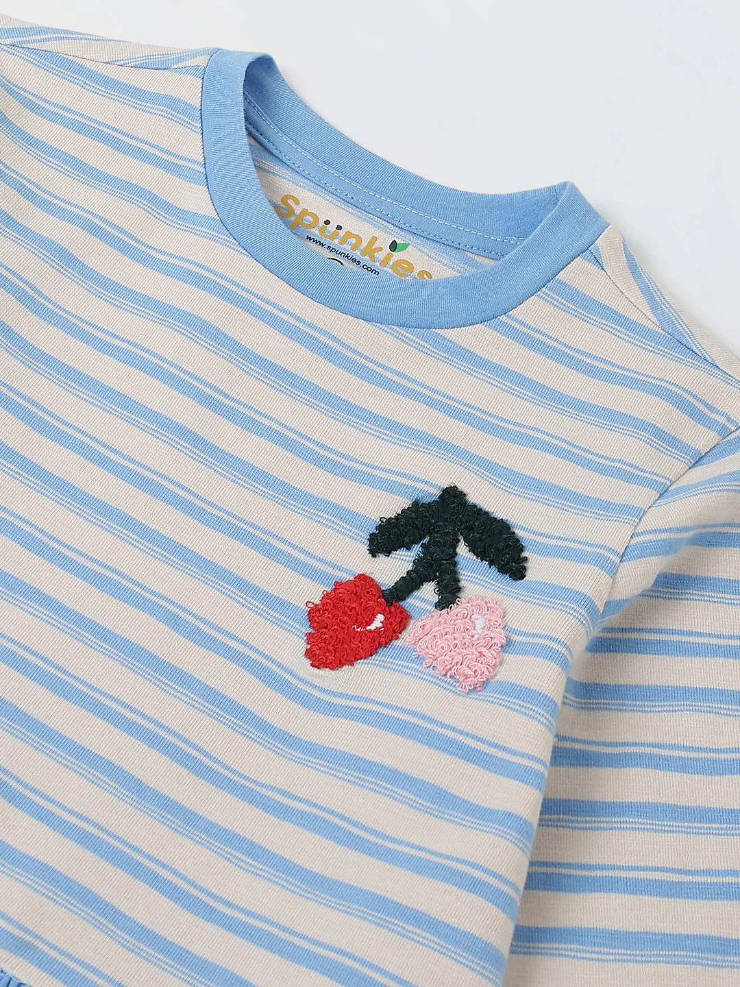 Girls Blue Striped Full Sleeves Dress - Image 4