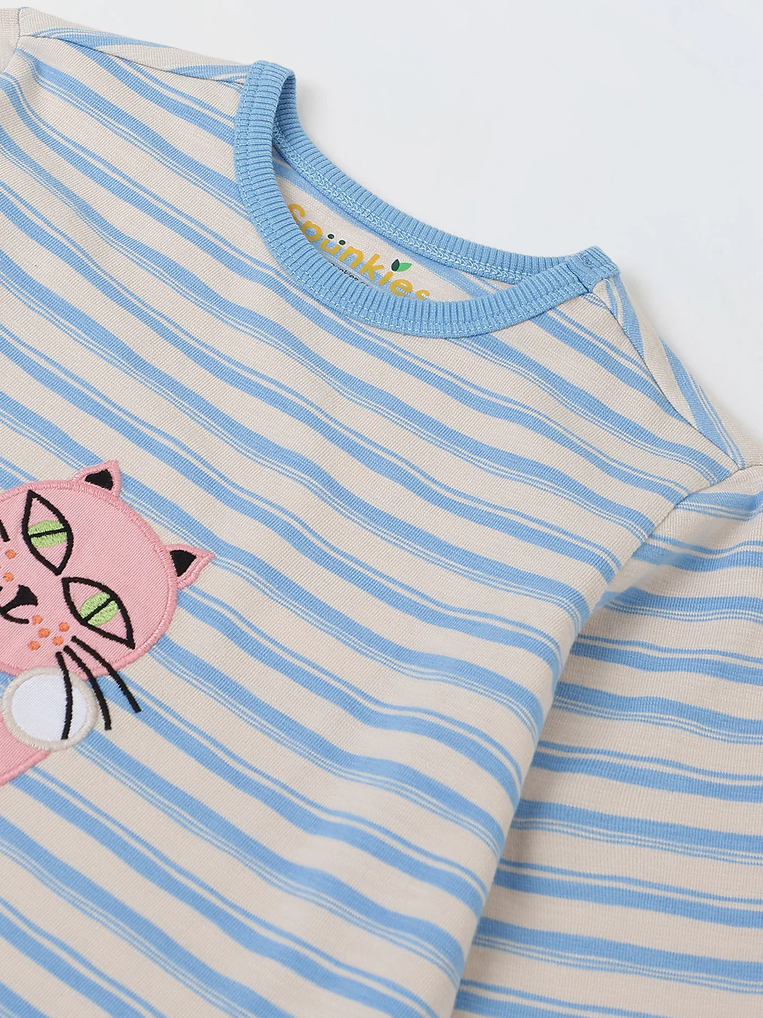 Girls Blue Striped T-shirt with Pyjamas Set - Image 5