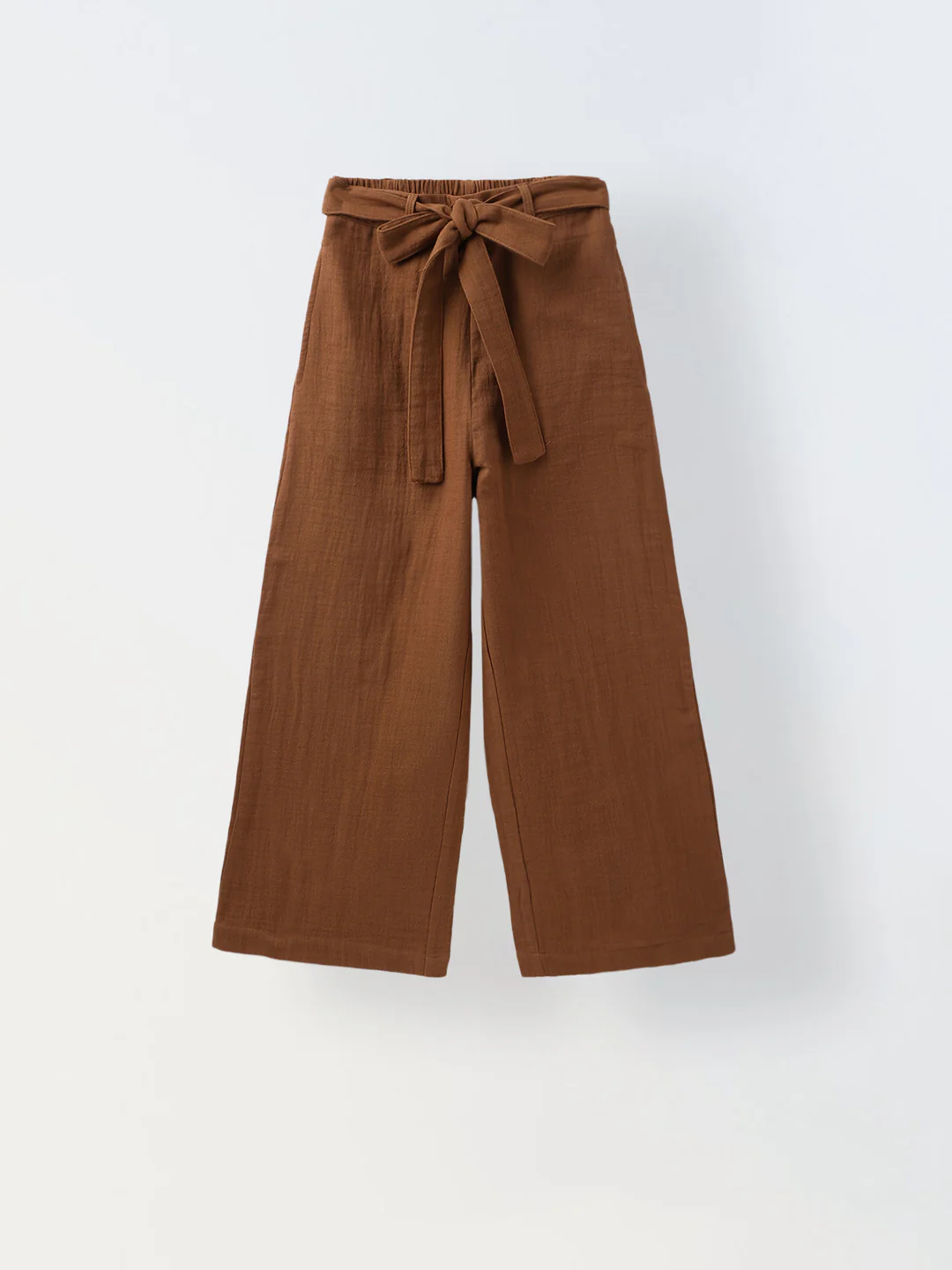 Girls Brown Cotton Round Neck Solid Co-Ord Set - Image 2