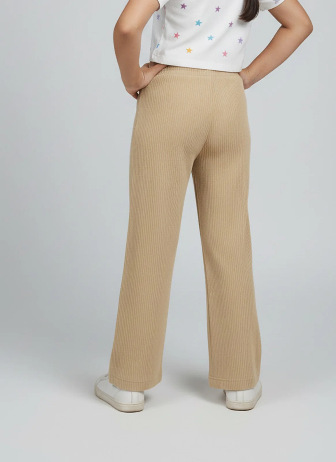 Girls Brown Wide-Leg Pants with Panda Patch - Image 2