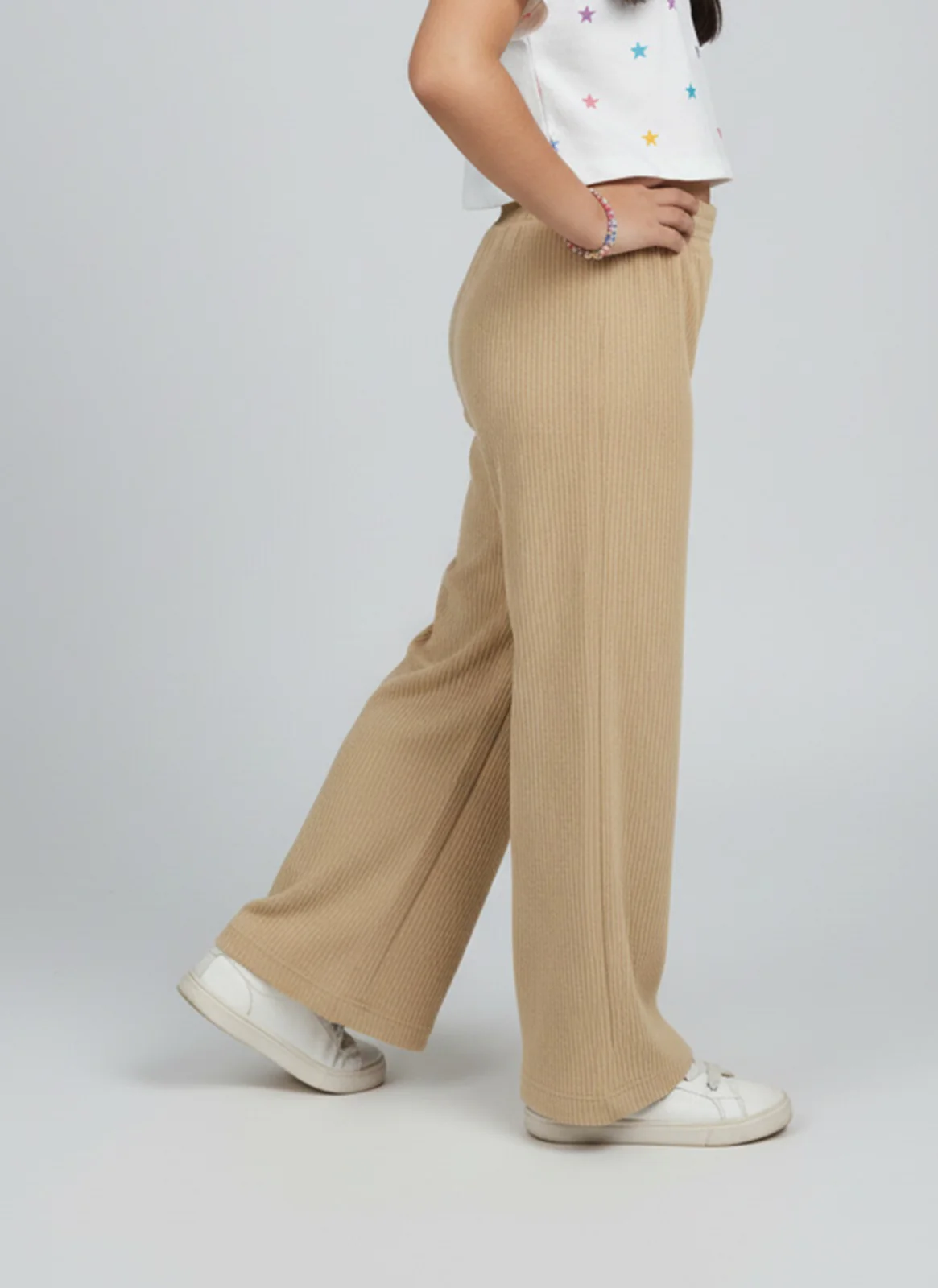 Girls Brown Wide-Leg Pants with Panda Patch - Image 3