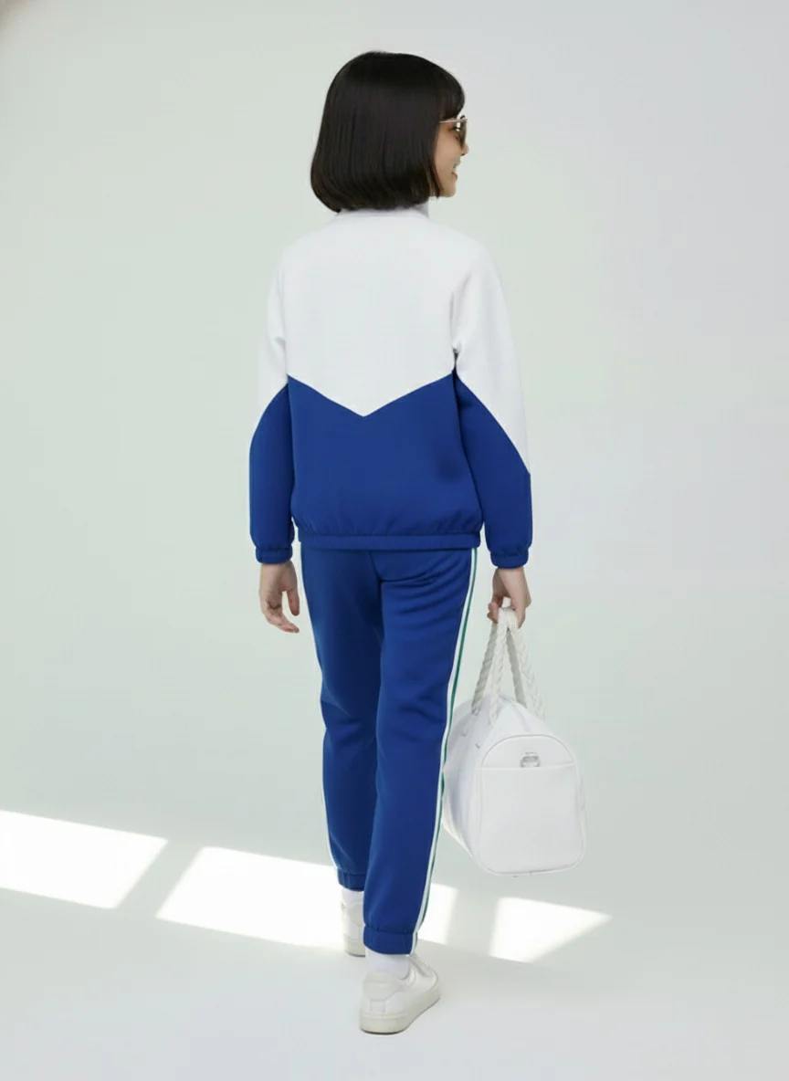 Girls Colorblock Blue & White Sport Tracksuit Set - Image 4
