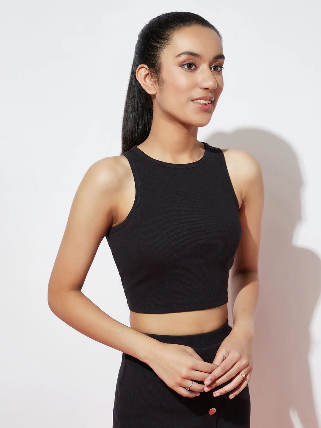 Black Stretch Ribbed Top - Image 3