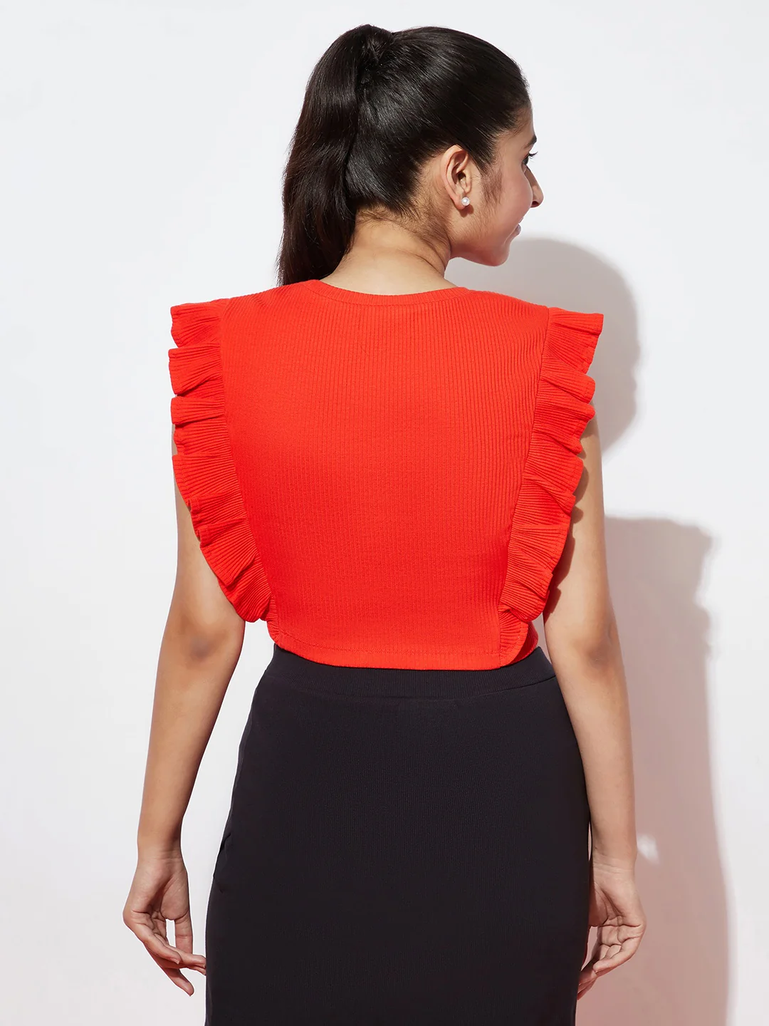 Red Ruffle Stretch Ribbed Top - Image 4