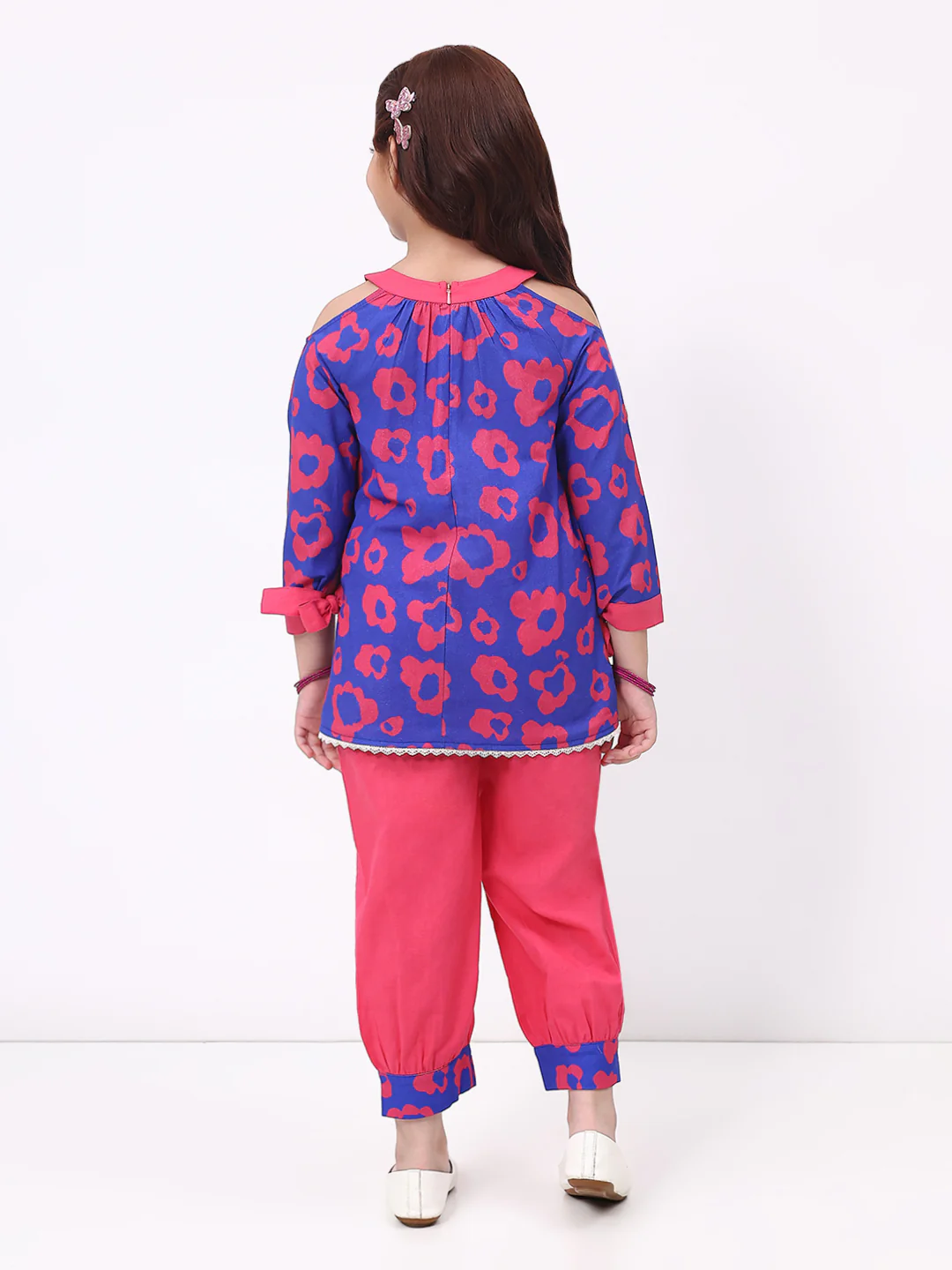 Girls Cotton Linen Blue Printed  Ethnic Co-Ord Set - Image 4