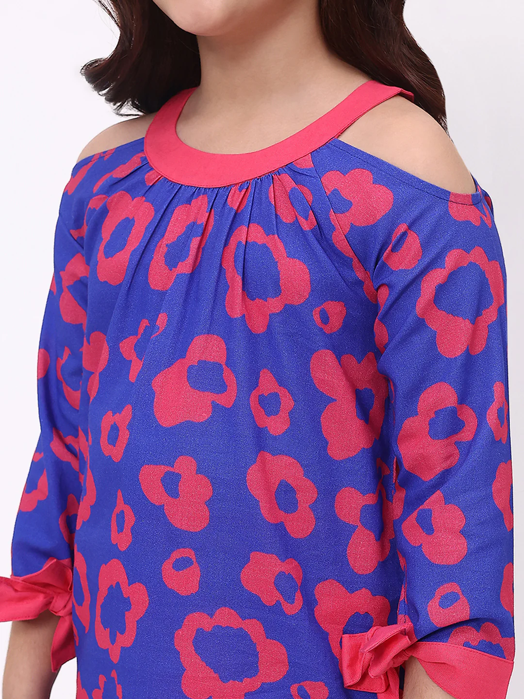 Girls Cotton Linen Blue Printed  Ethnic Co-Ord Set - Image 5