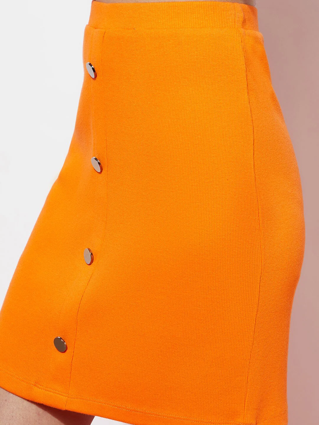 Stretch Ribbed Orange Button Skirt - Image 6