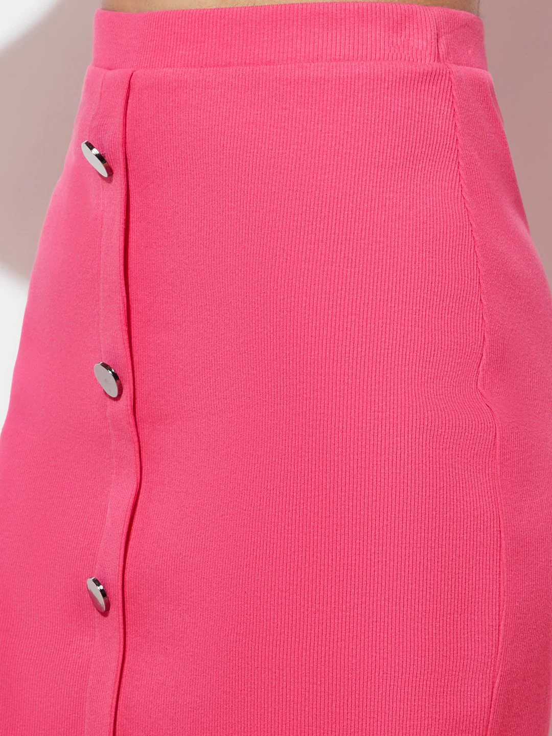 Stretch Ribbed Button Pink Skirt - Image 6