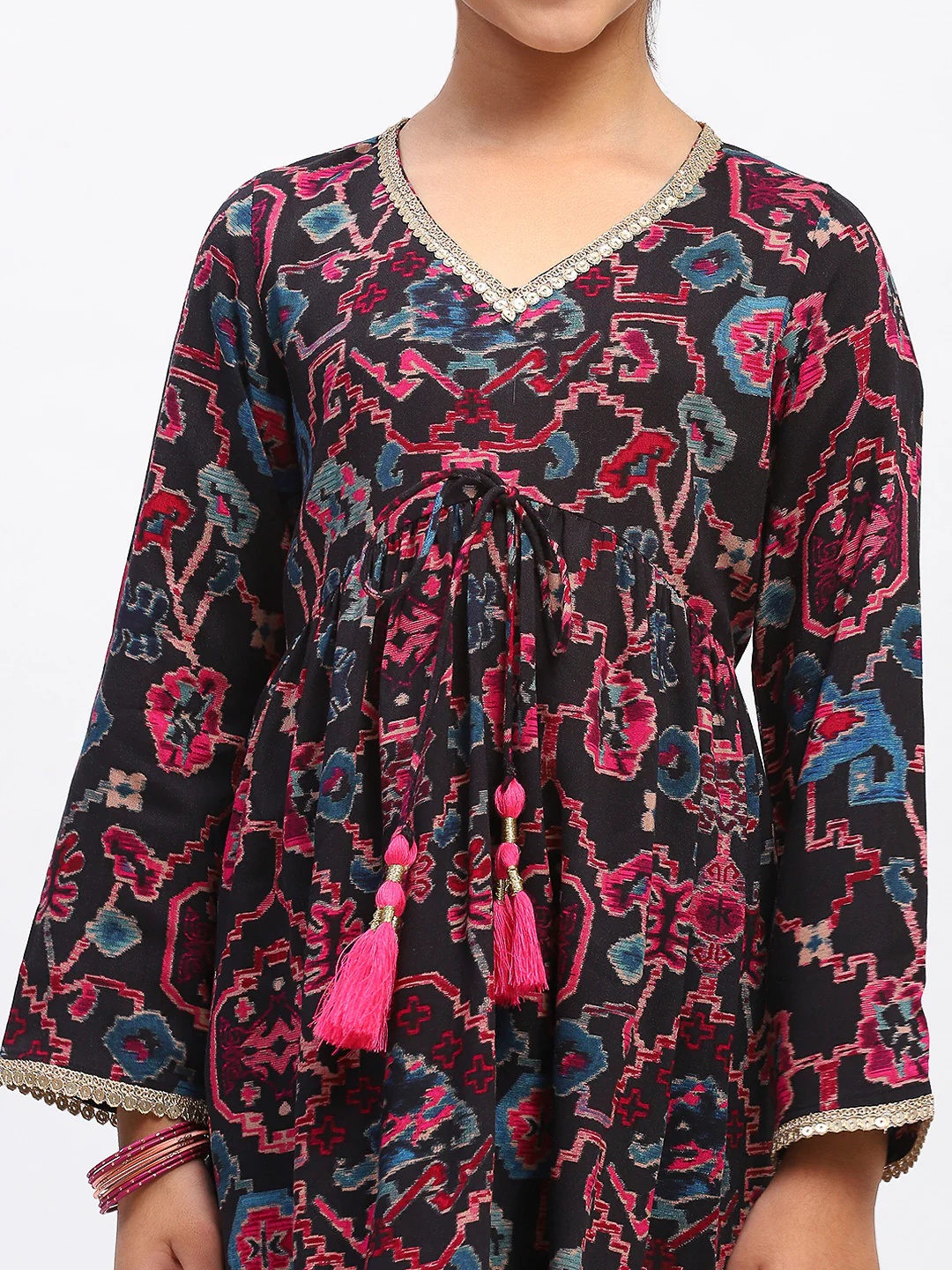 Girls Floral Print Ethnic Tiered Kurta and Sharara Set - Image 6
