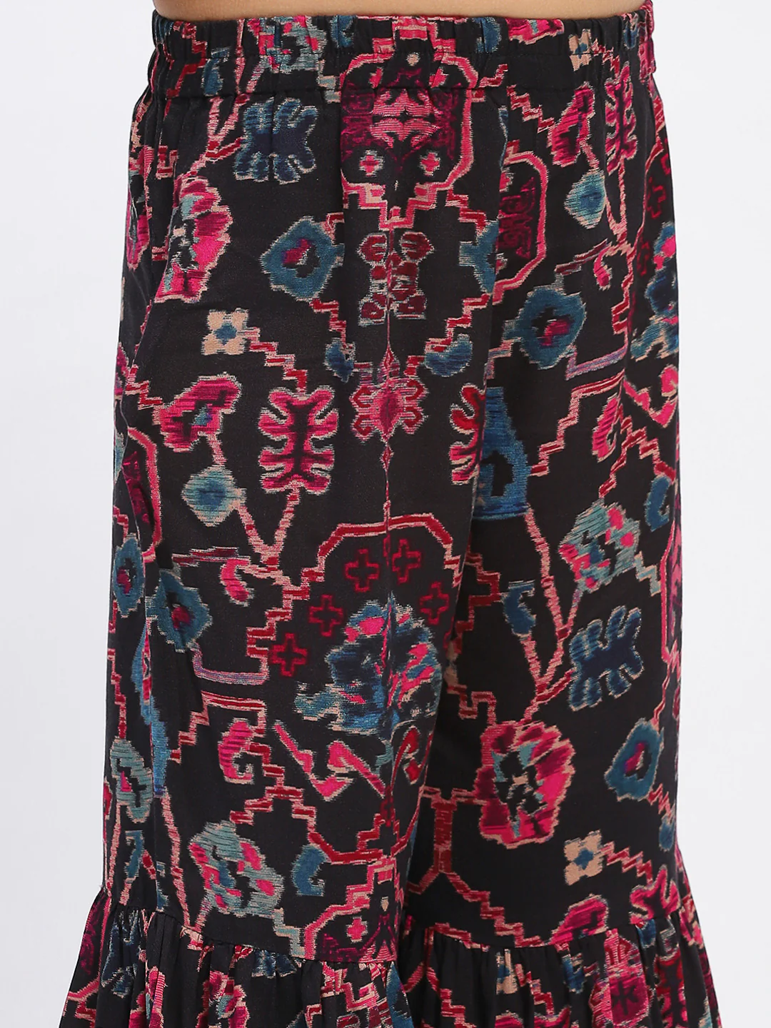 Girls Floral Print Ethnic Tiered Kurta and Sharara Set - Image 7