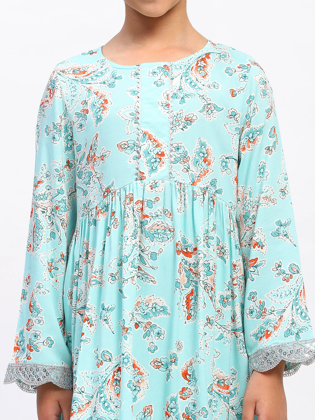 Girls Floral Print Ethnic Tiered Kurta and Sharara Set - Image 6