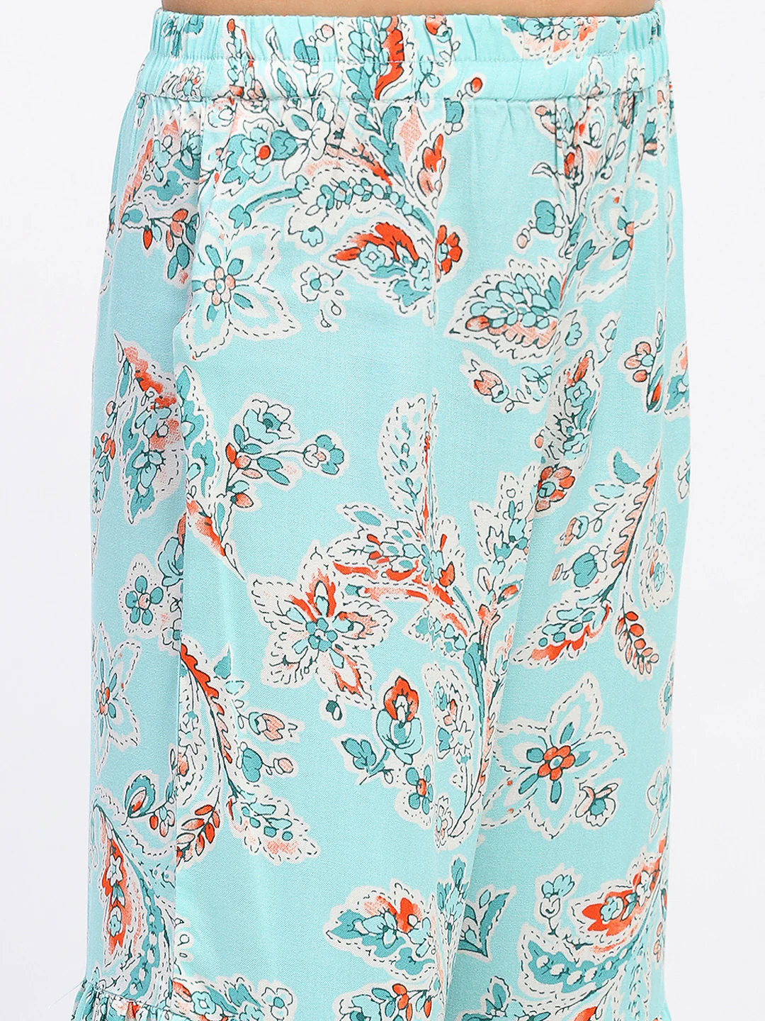 Girls Floral Print Ethnic Tiered Kurta and Sharara Set - Image 7