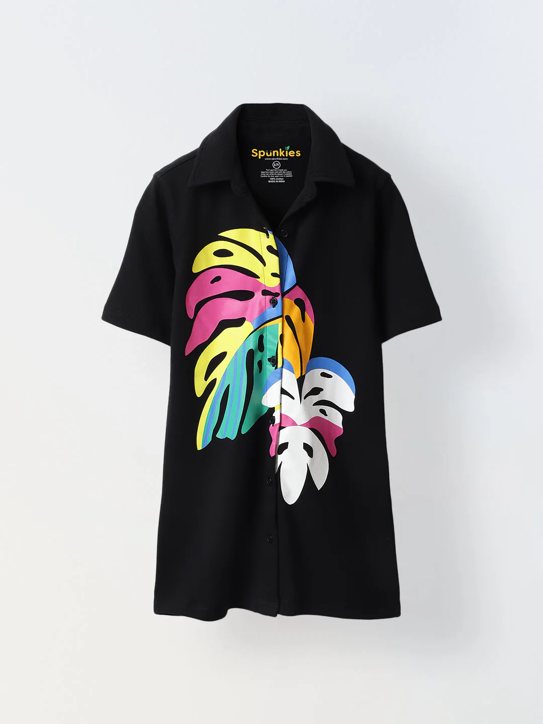 Shirt Polo Dress with Tropical Print