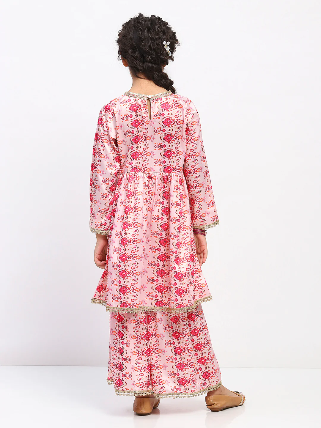 Girls Full Sleeve Printed Anarkali Kurta and Palazzo Set - Image 4