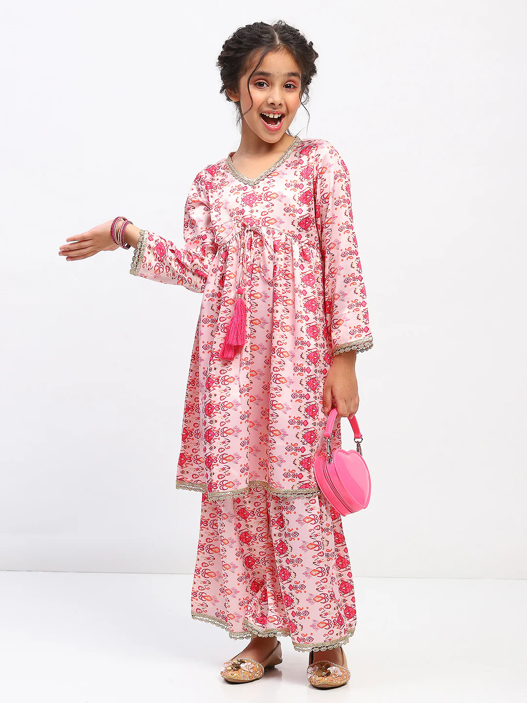 Girls Full Sleeve Printed Anarkali Kurta and Palazzo Set - Image 5