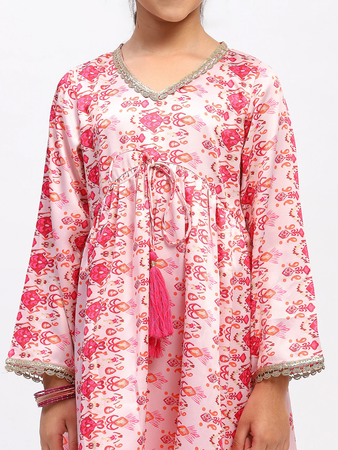 Girls Full Sleeve Printed Anarkali Kurta and Palazzo Set - Image 6