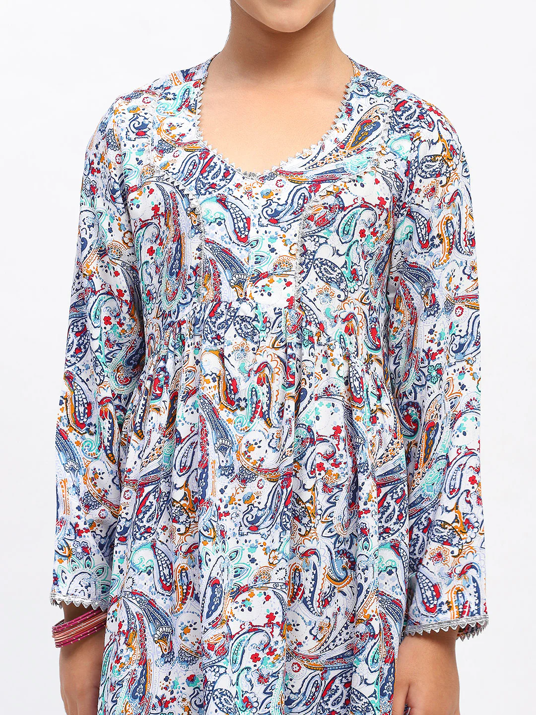Girls Full Sleeve Paisley Print Ethnic Kurta and Bottom Set - Image 6