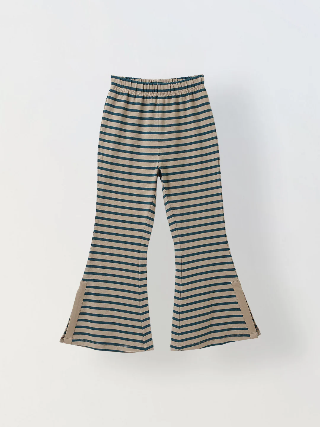 Girls Green & Beige Striped T-shirt with Pyjamas Set - Image 3
