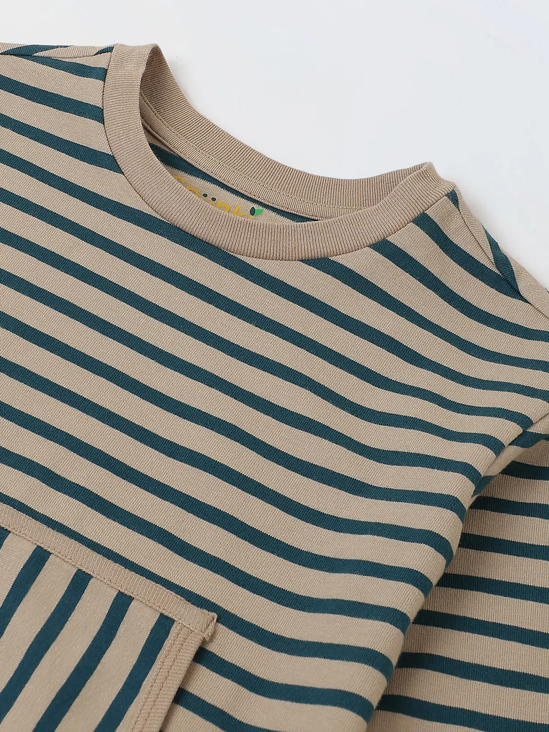 Girls Green & Beige Striped T-shirt with Pyjamas Set - Image 5