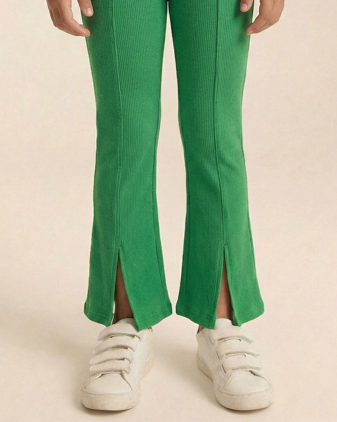 Girls Green Cotton Ribbed Legging - Image 3