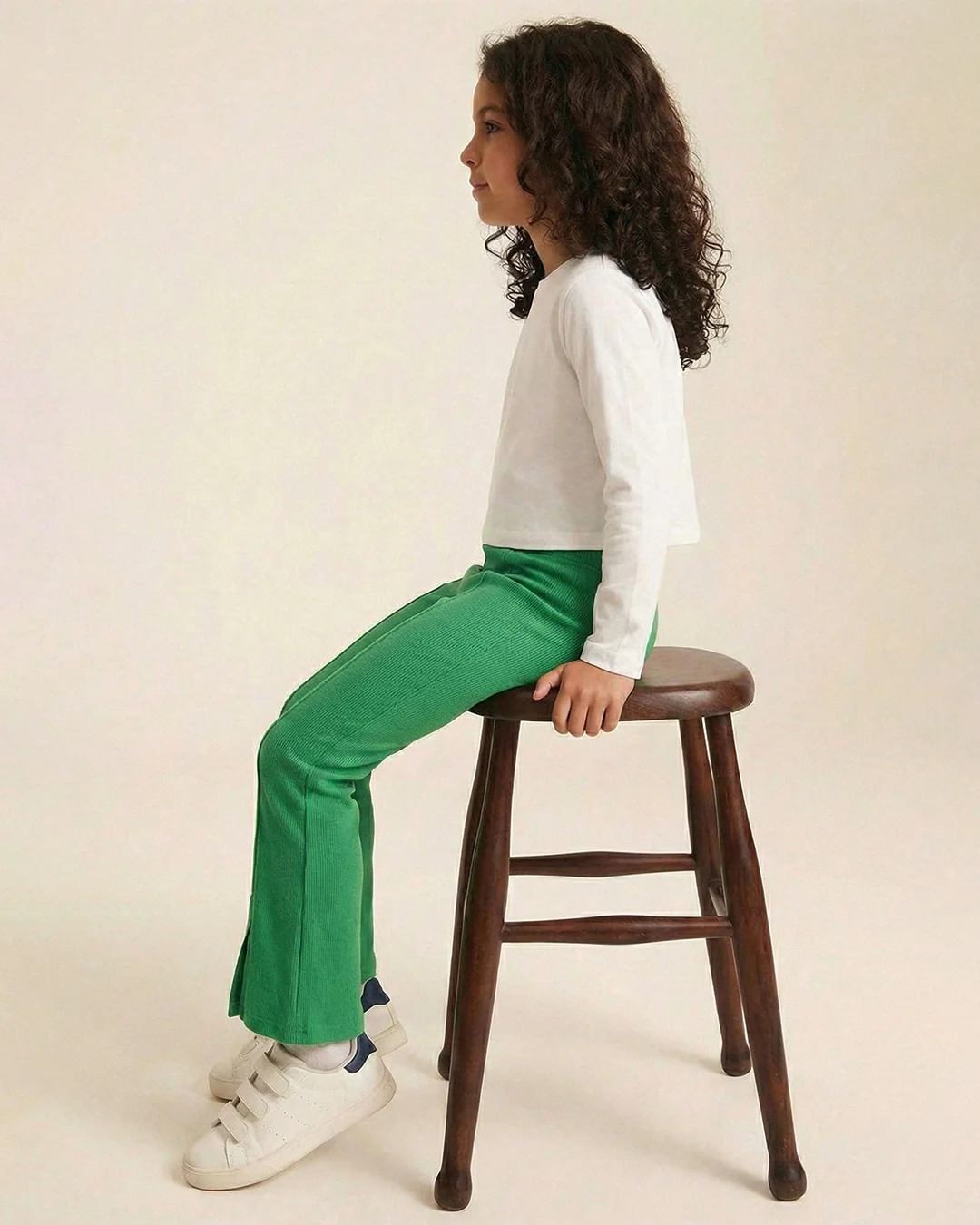 Girls Green Cotton Ribbed Legging - Image 4