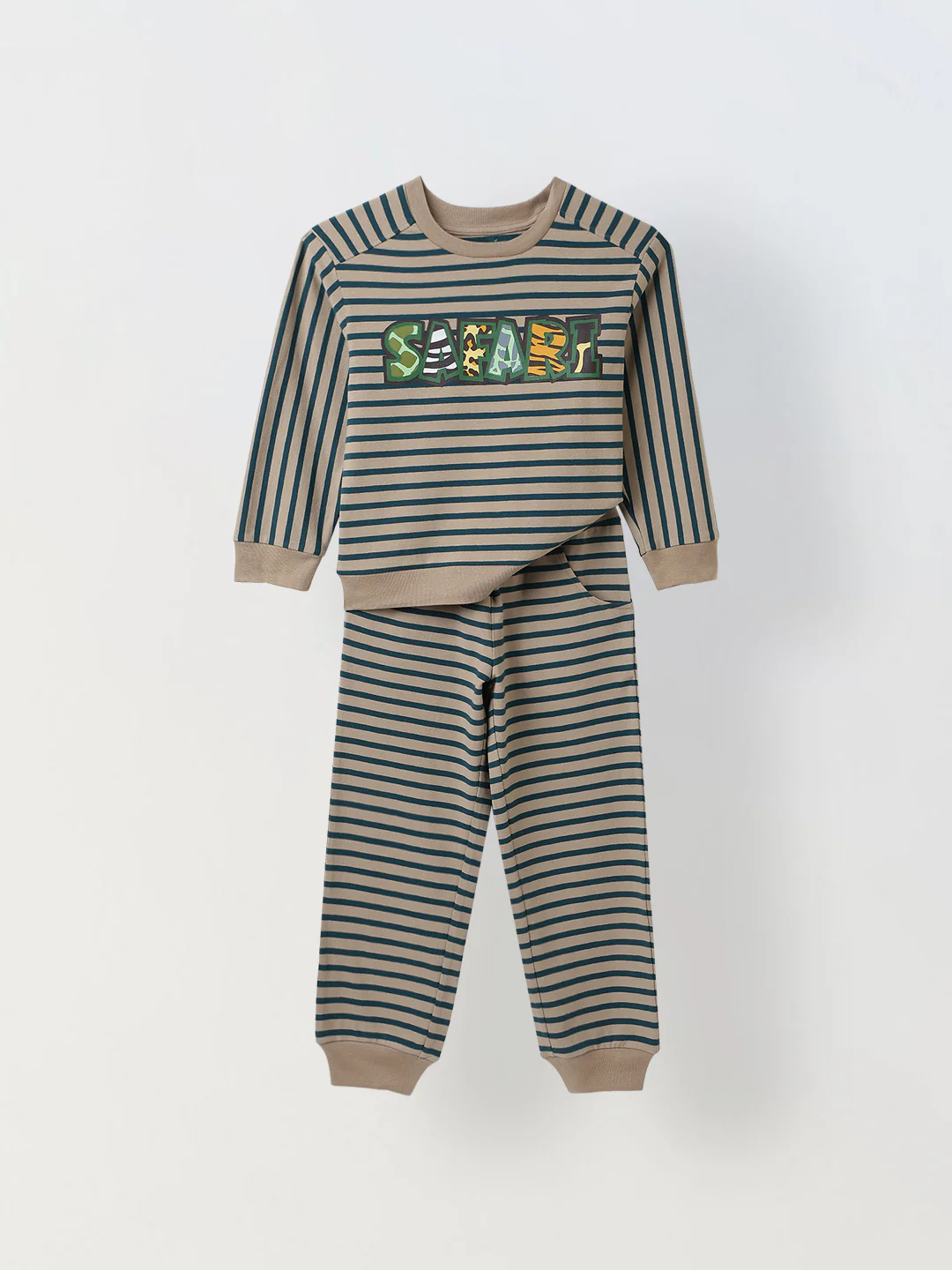 Girls Green Striped T-shirt with Pyjamas Set
