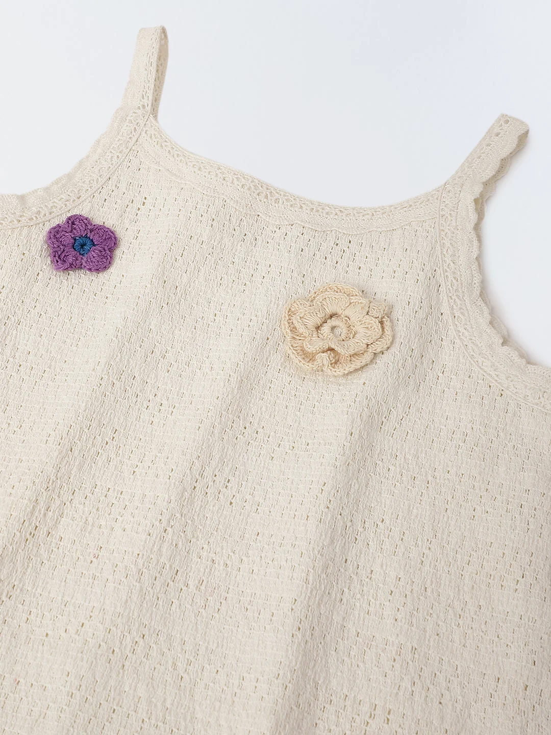Girls Ivory Cotton Crochet Round Neck A-line Dress - Image 3