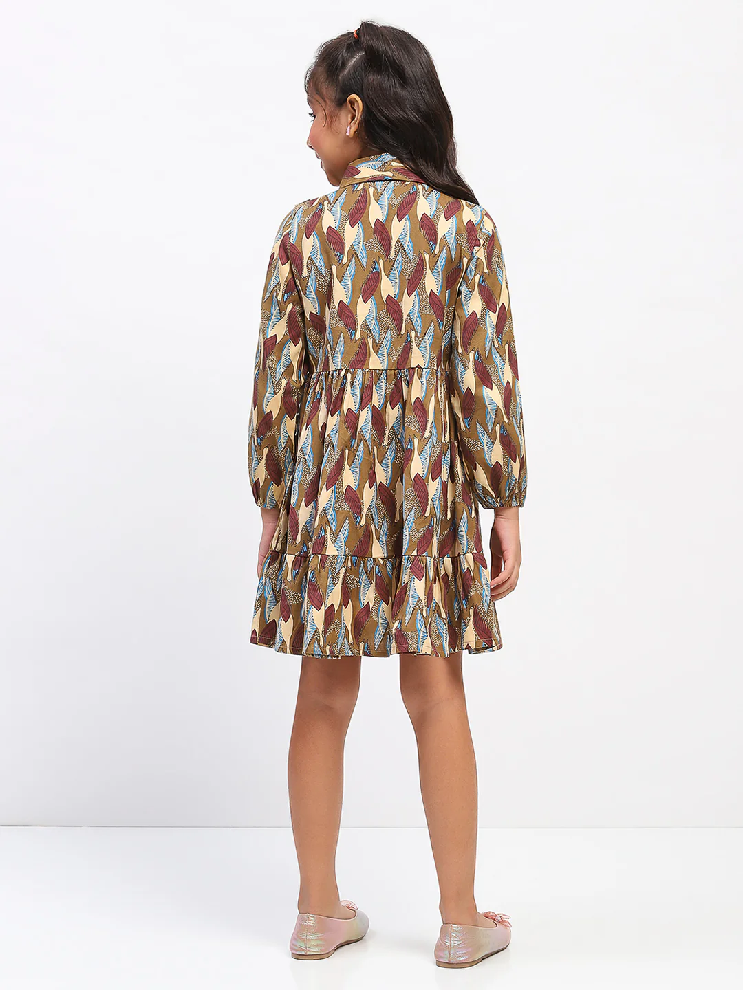 Girls Brown Abstract Print Fit and Flare Dress - Image 4