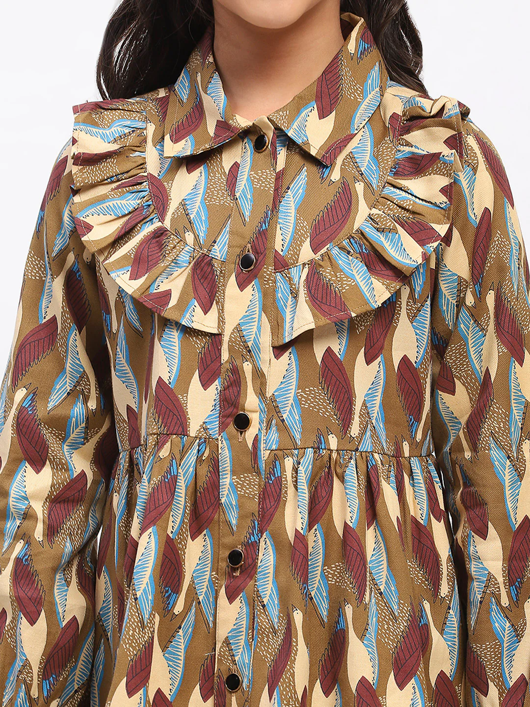 Girls Brown Abstract Print Fit and Flare Dress - Image 6