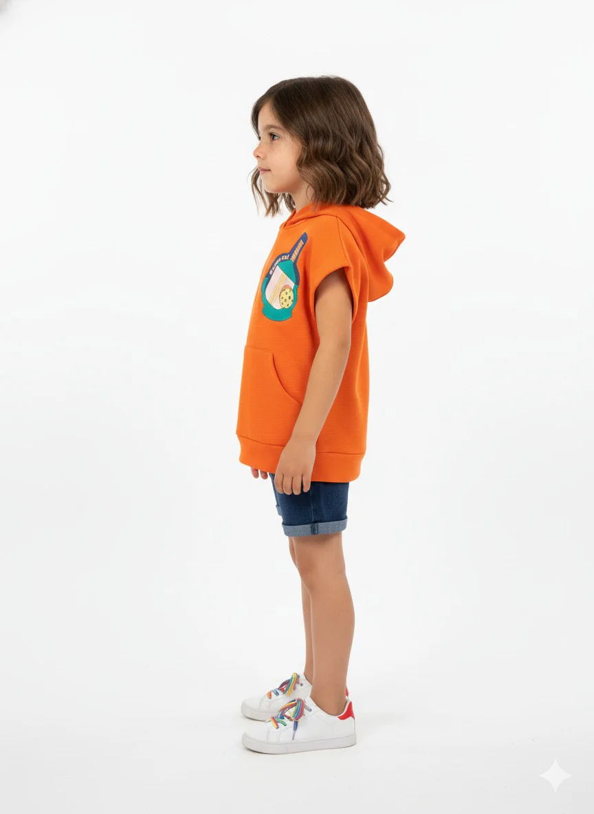 Girls Orange Pickleball Sleeveless Hoodie - Image 2