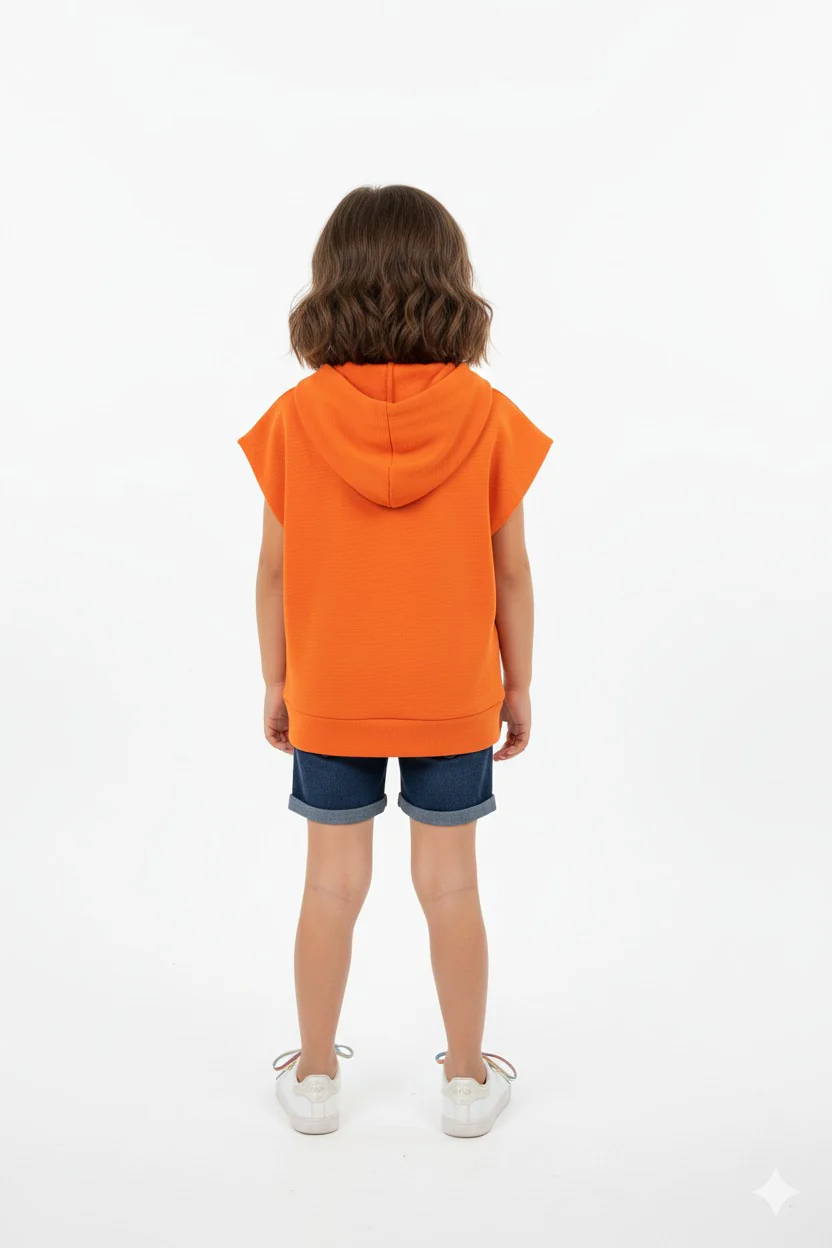 Girls Orange Pickleball Sleeveless Hoodie - Image 3