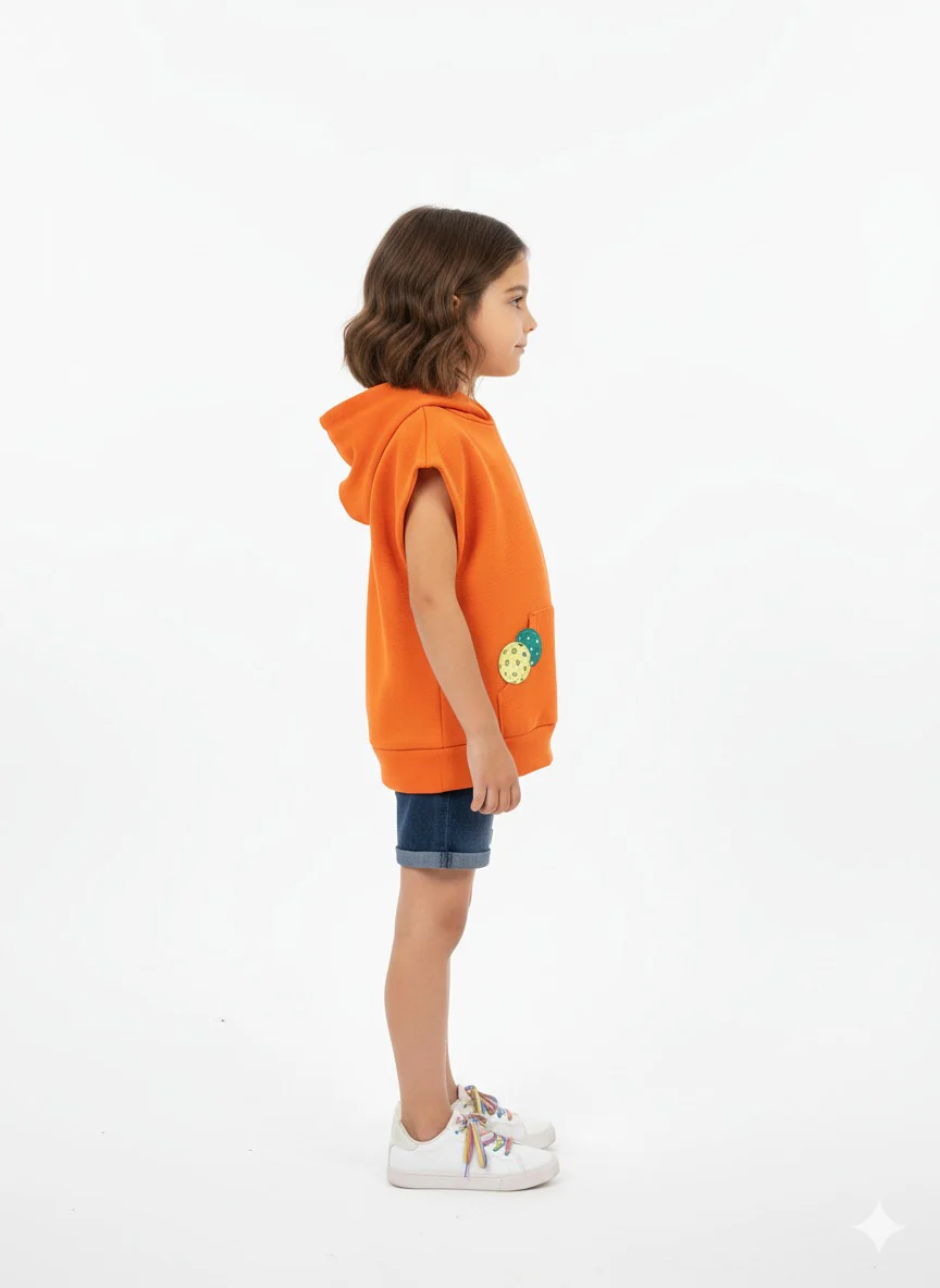 Girls Orange Pickleball Sleeveless Hoodie - Image 4