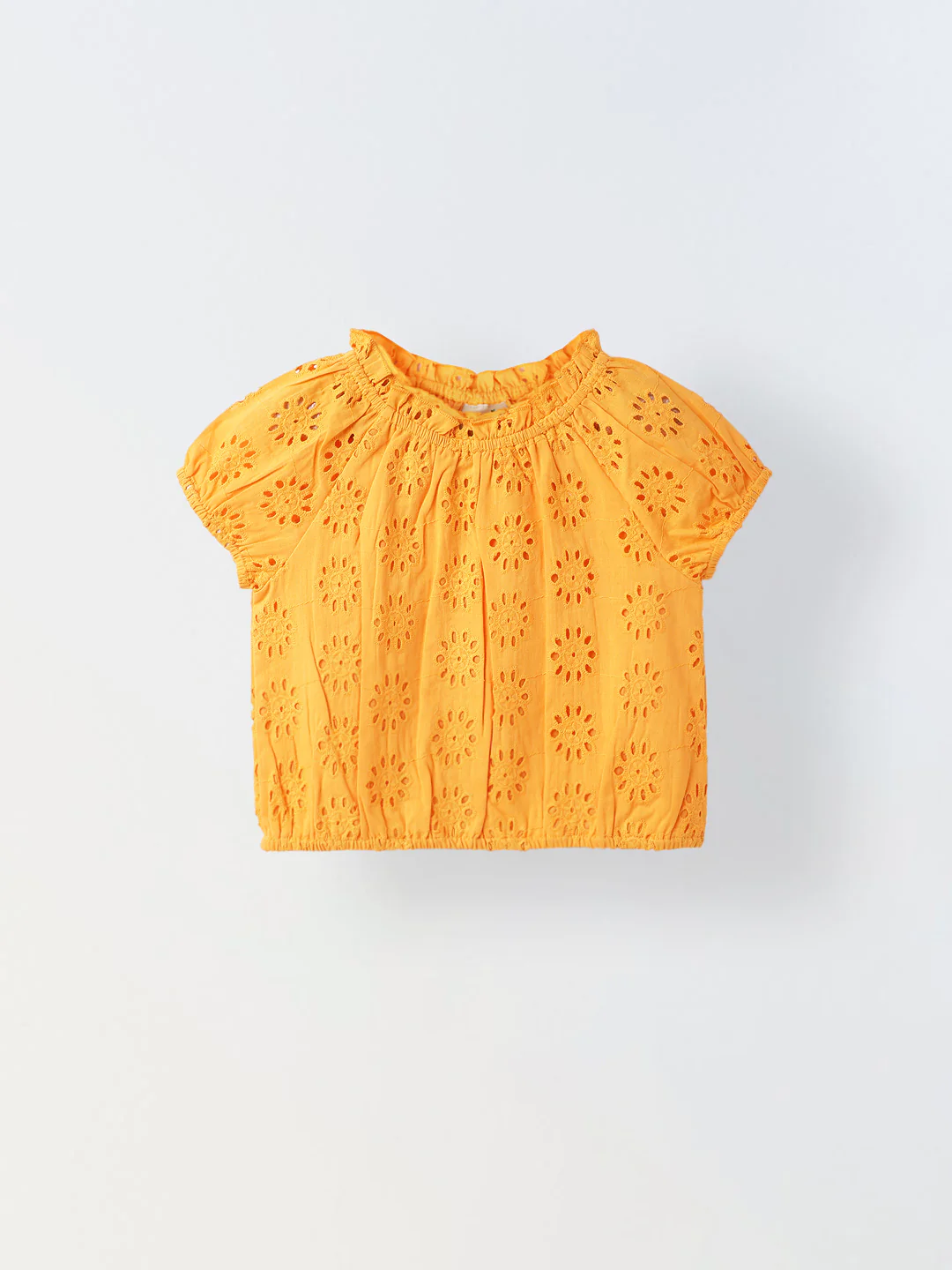 Girls Orange Round Neck Schiffli Top