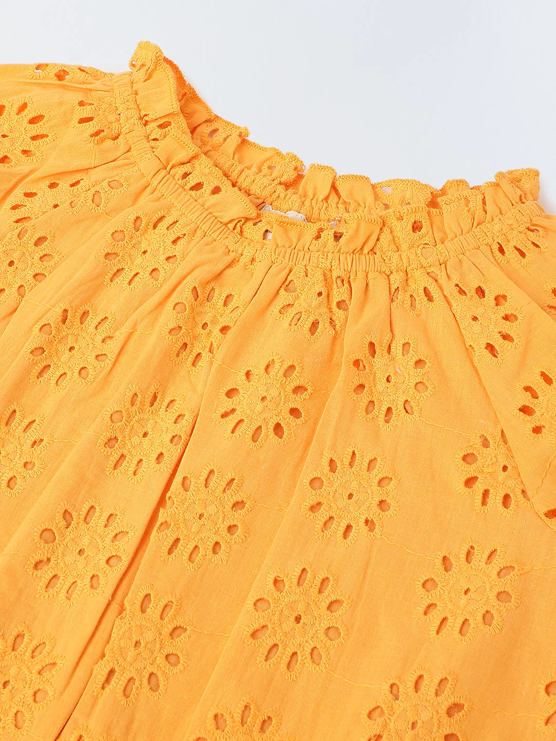 Girls Orange Round Neck Schiffli Top - Image 3
