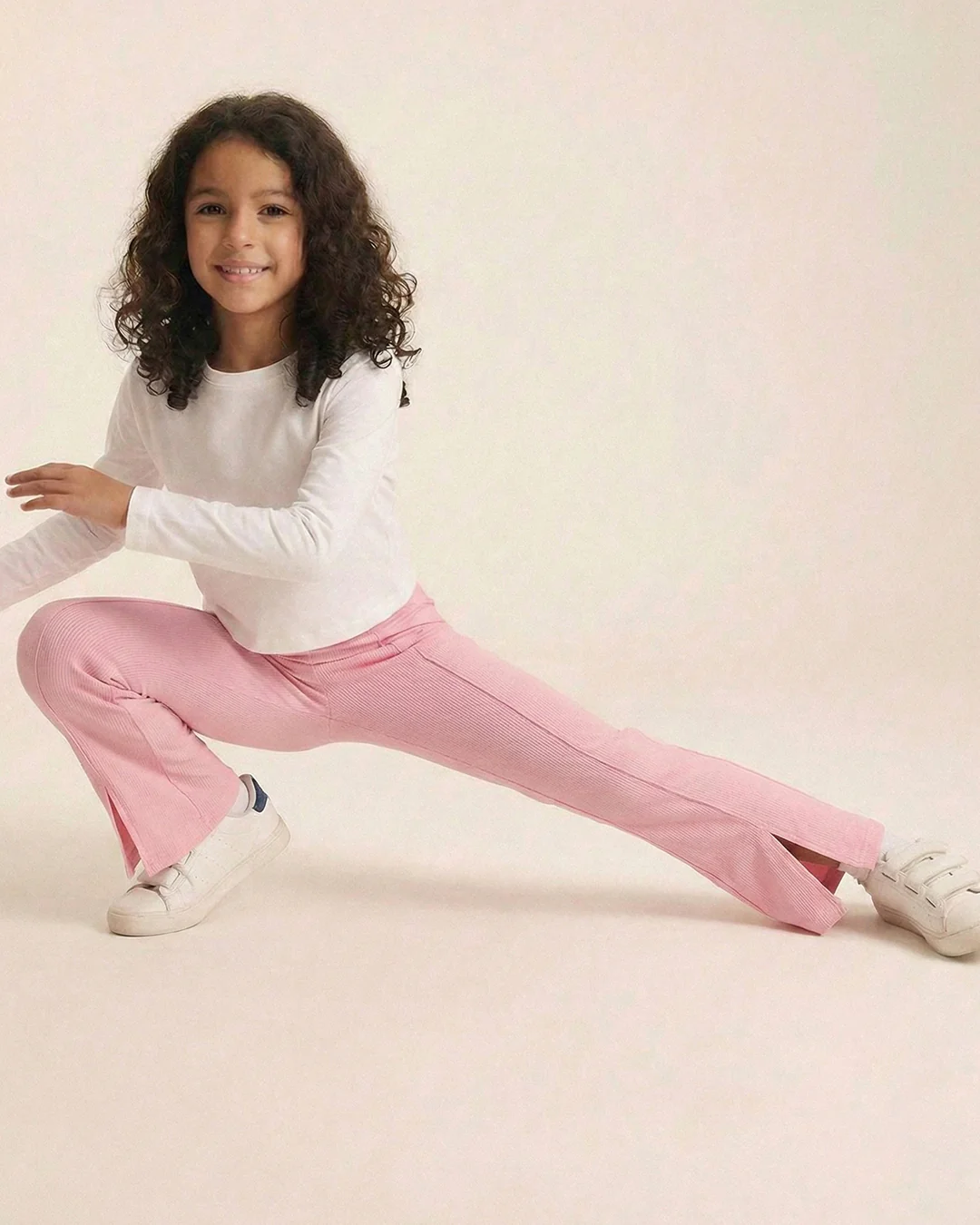 Girls Pink Cotton Ribbed Legging - Image 3