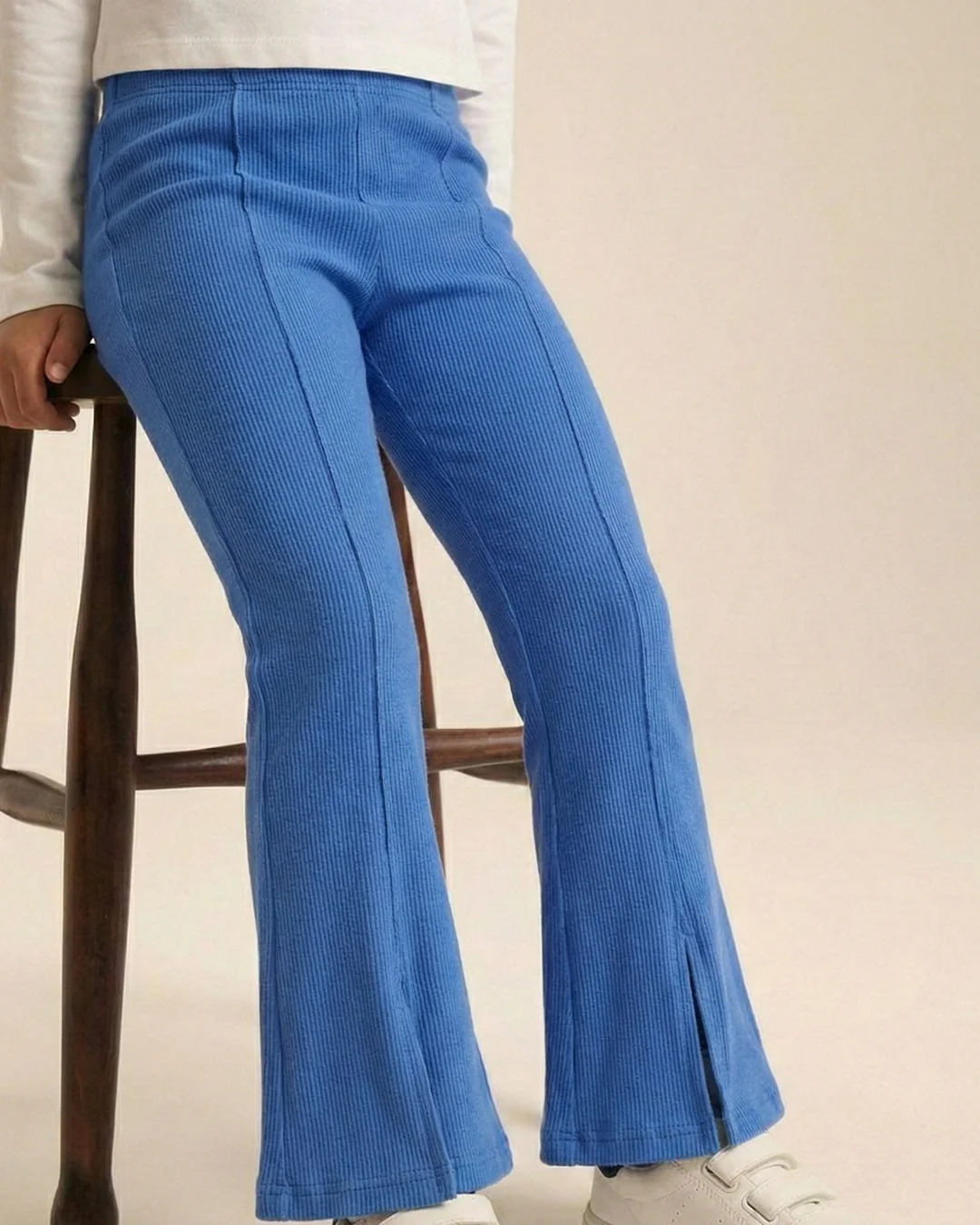 Girls Blue Cotton Ribbed Legging - Image 3