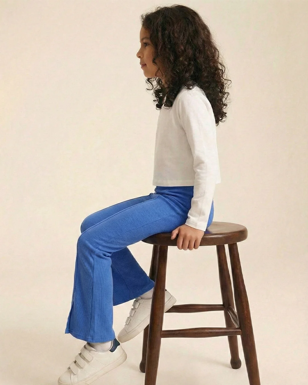 Girls Blue Cotton Ribbed Legging - Image 4
