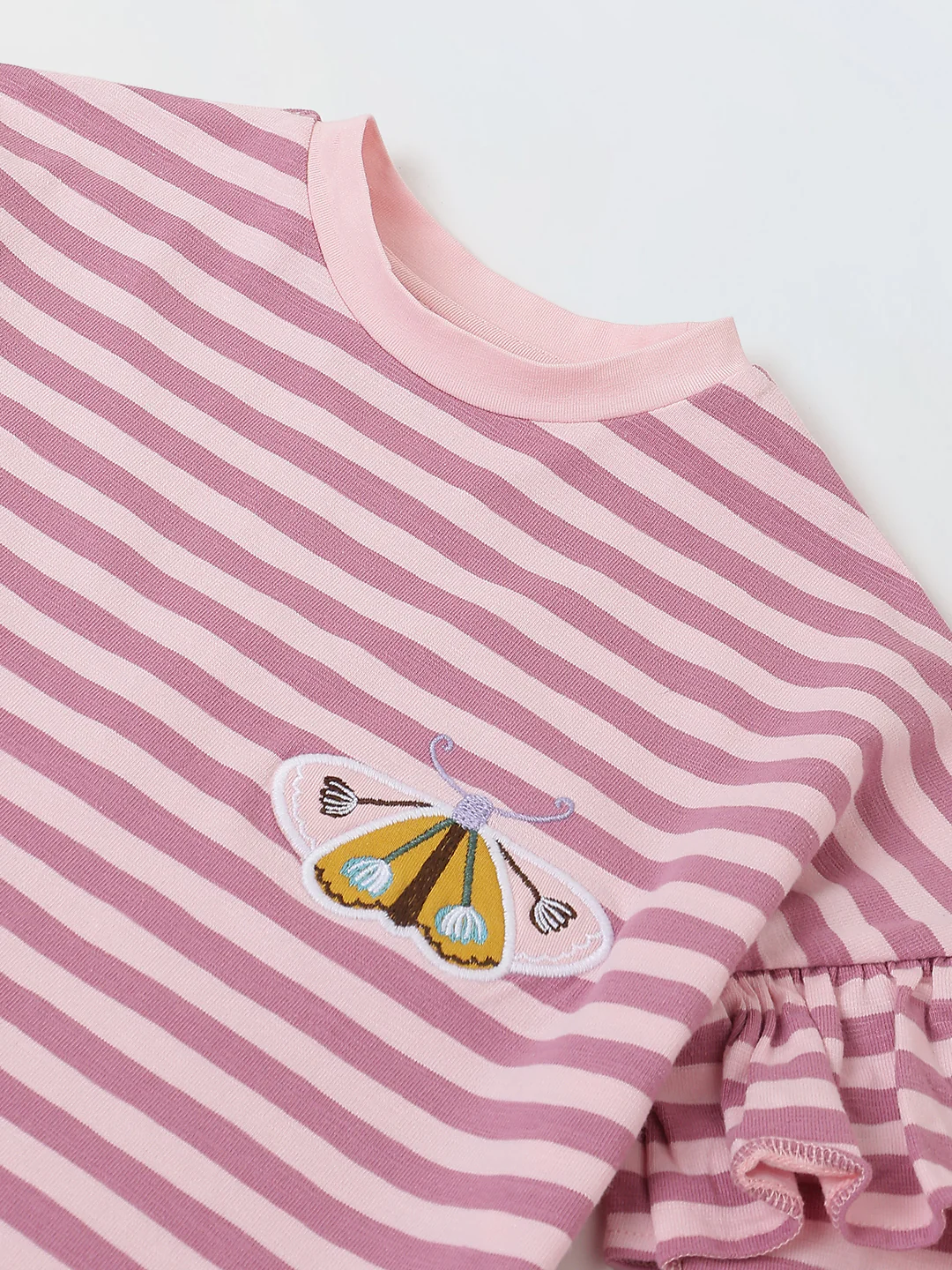 Girls Pink Striped T-shirt with Pyjamas Set - Image 5