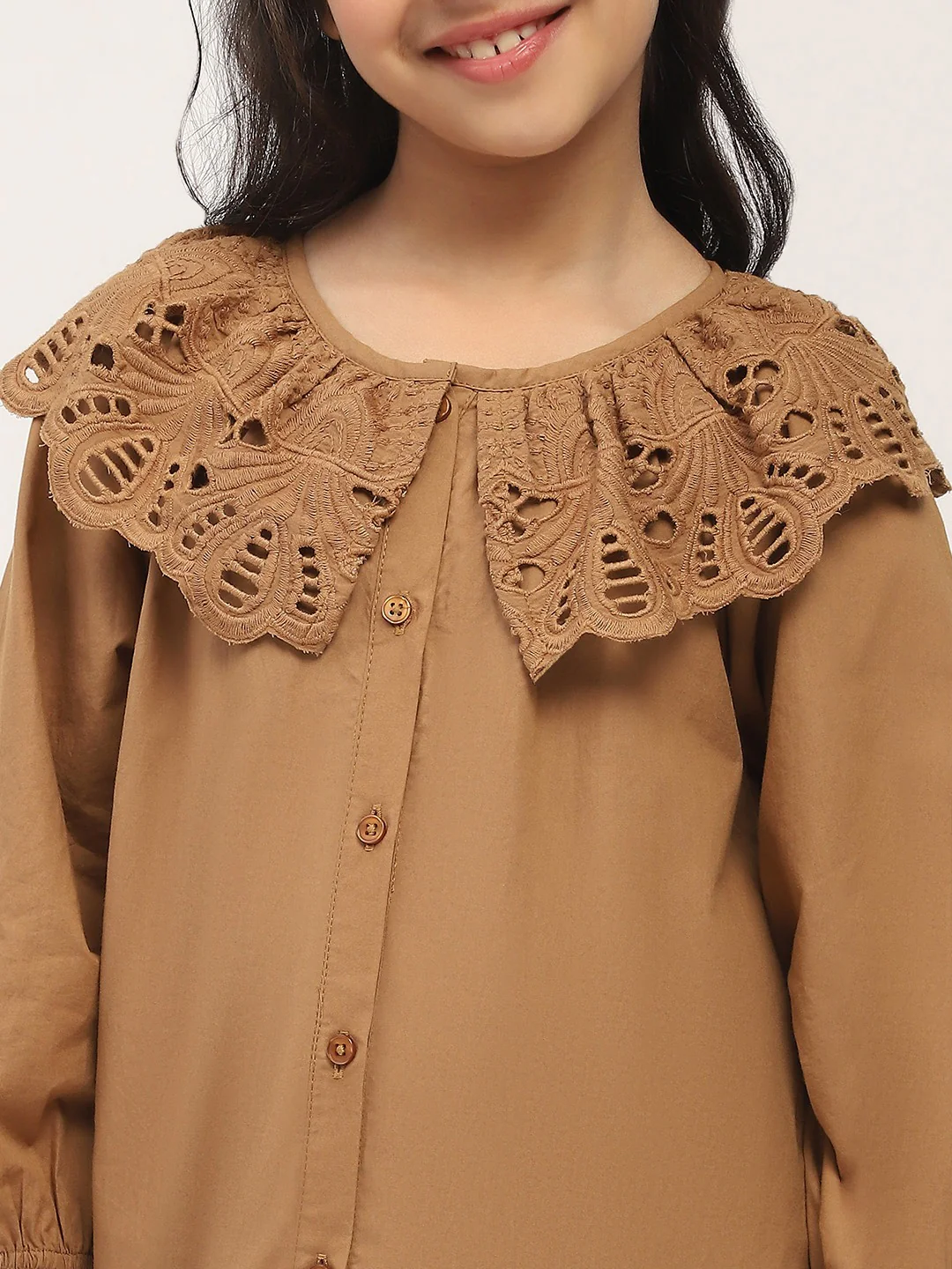 Brown Eyelet Lace Ruffle Dress-Girls. - Image 3