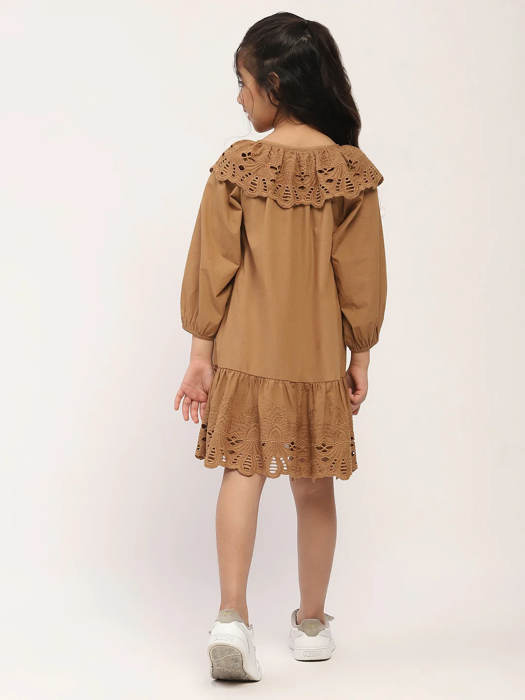 Brown Eyelet Lace Ruffle Dress-Girls. - Image 5