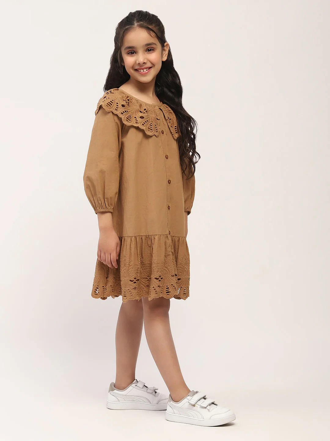 Brown Eyelet Lace Ruffle Dress-Girls. - Image 6