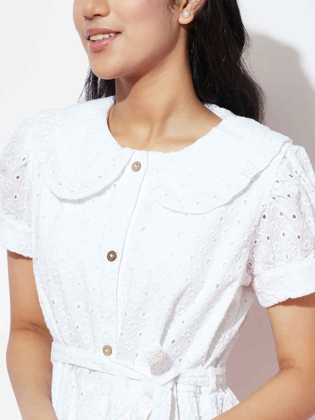 Girls Schiffili White Dress - Image 6