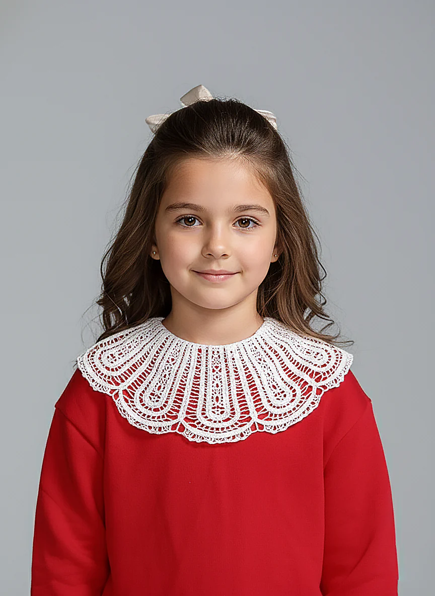 Girls' Red Lace Peter Pan Collar Sweatshirt - Image 2