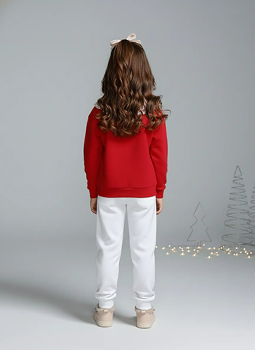 Girls' Red Lace Peter Pan Collar Sweatshirt - Image 4