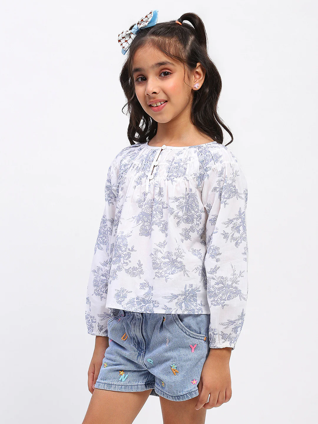 Girls White Cotton Printed Top - Image 2