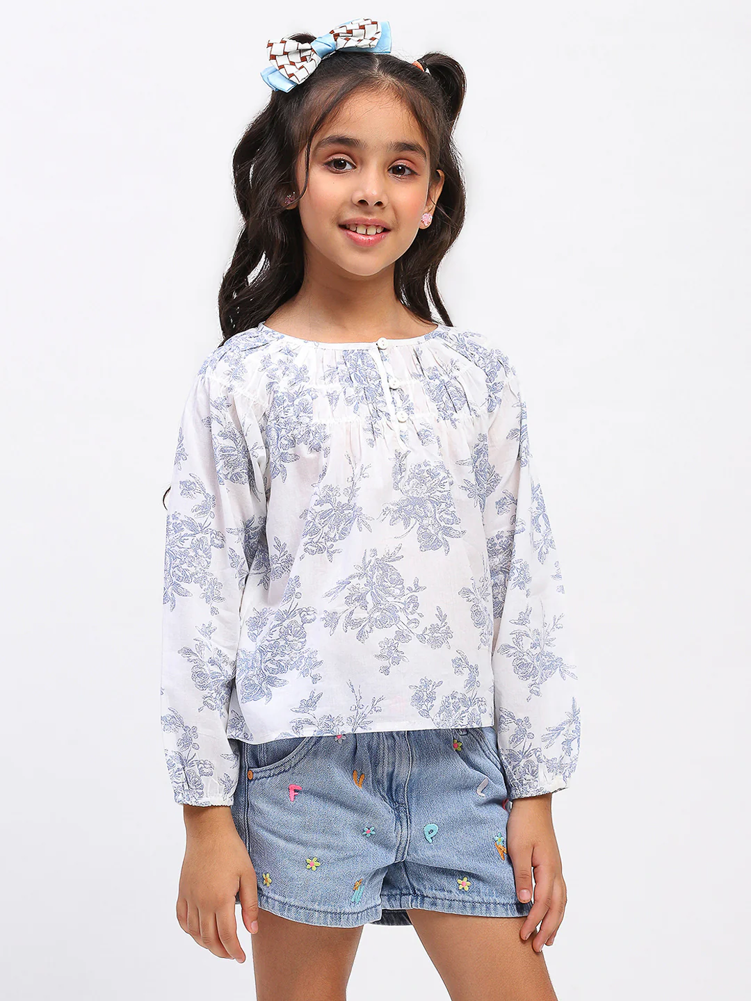 Girls White Cotton Printed Top - Image 3