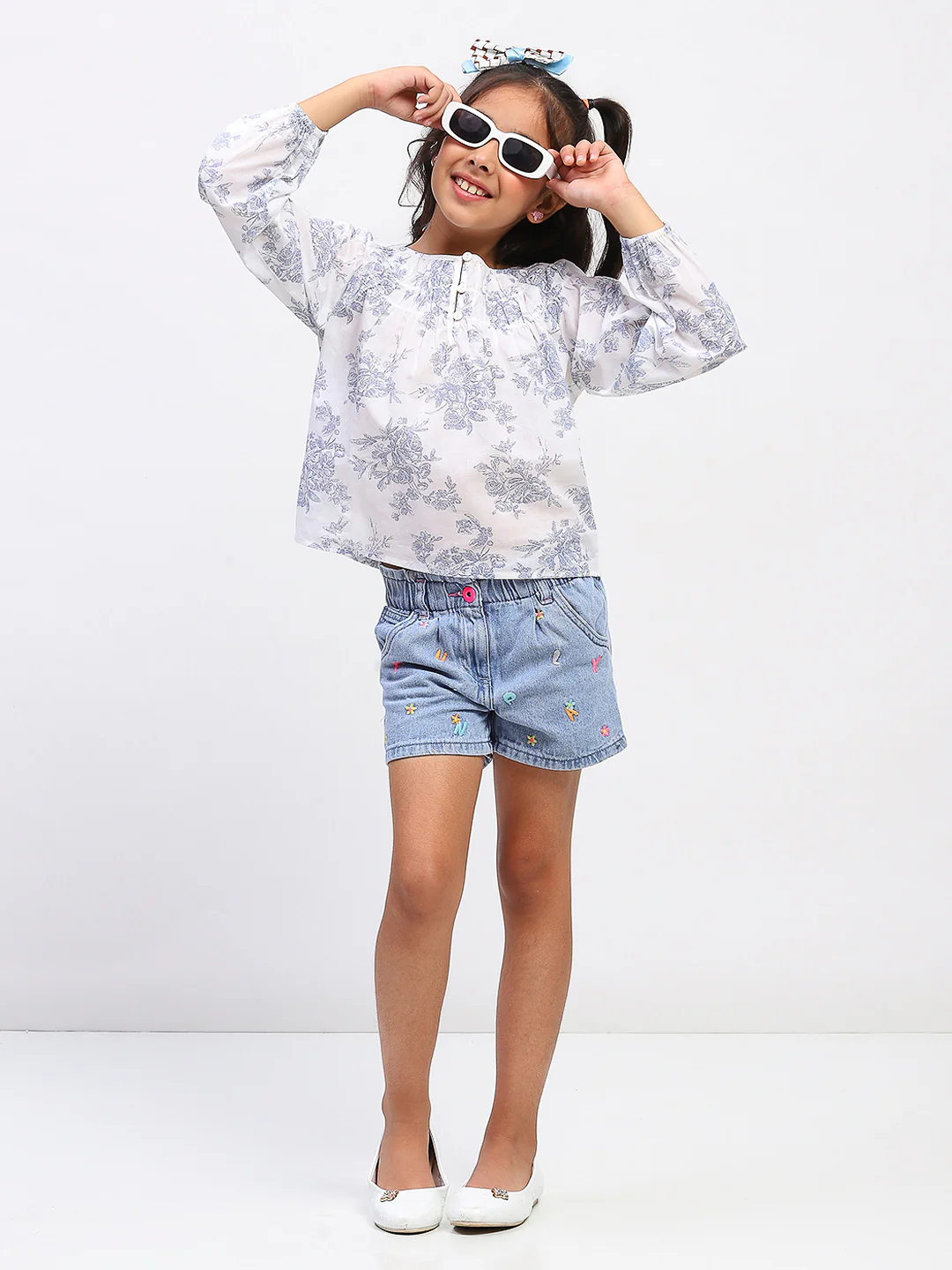 Girls White Cotton Printed Top - Image 5