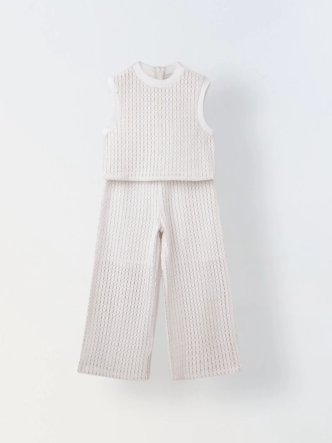 Girls White Crochet Sleeveless Co-Ord Set